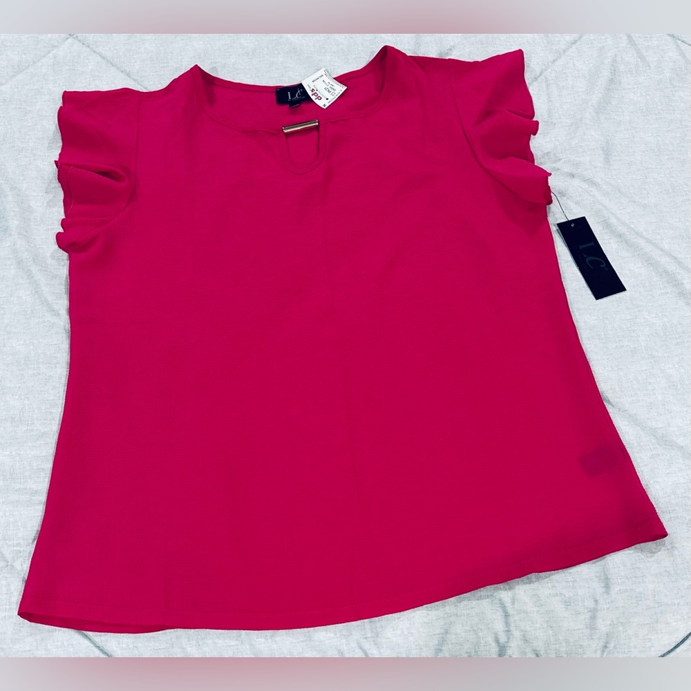 LC by Laura Cruz Pink Flutter Sleeves Top